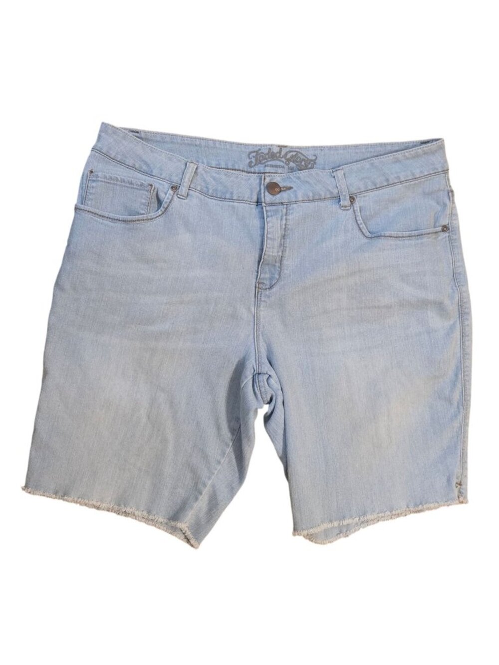 Faded Glory Womens Bermuda Light Denim Shorts Size 18 Frayed Hem Stretch